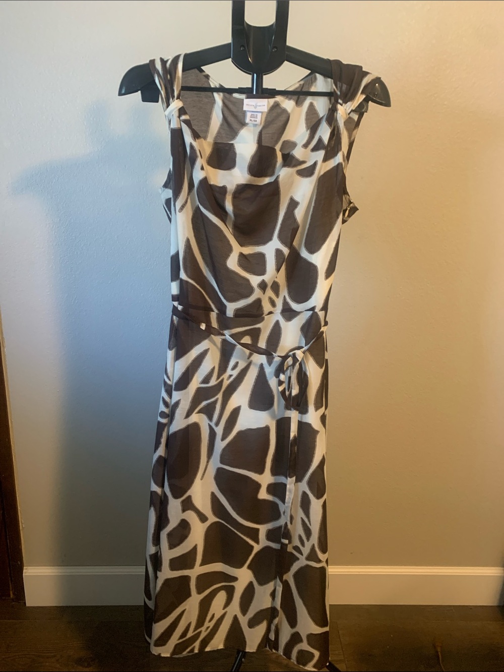 Jaclyn Smith Brown & Cream Sleeveless Tie-Waist Midi Dress